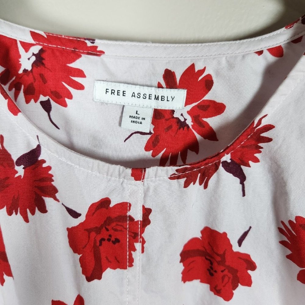 Free Assembly Shirt Womens Large Pink Floral Cotton Ruffle Sleeve High Low Top - Picture 4 of 11